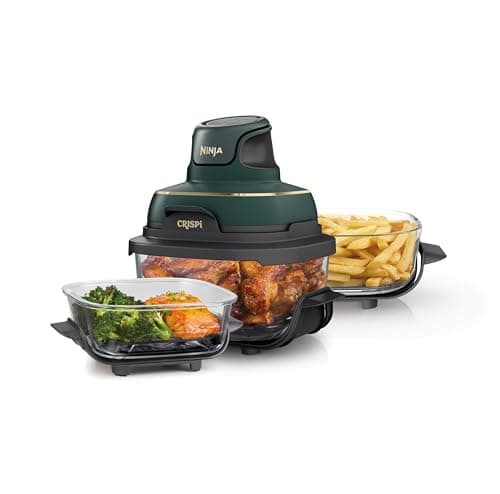 Ninja Crispi 5-in-1 Portable Glass Air Fryer, 4-QT, 2.5-QT & 6-Cup Glass Containers with Crisper Plates & Storage Lids, Microwave, Freezer & Dishwasher Safe, British Racing Green, FN103BF - Image 1