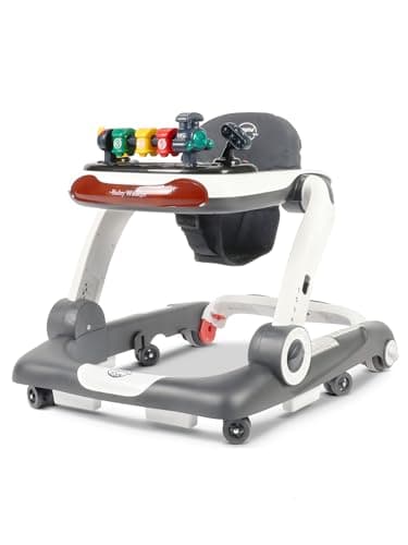 Music and Lights Baby Walker with Wheels, 6 in 1 Baby Activity Center w/Ergonomic backrest Design, Baby Walkers for Boys w/Foot Pads, Music Bouncer Walkers for Boys Girls Babies 6-18 Months, D Grey - Image 1