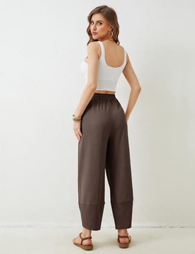 Xiaoxuemeng Womens Baggy Wide Leg Pants Casual Elastic Waisted Palazzo Harem Pants with Pockets(Coffee-S) - Image 9