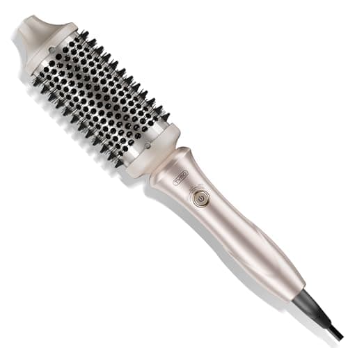TYMO 2.0 Thermal Brush Curling Brush - STYLUX 1.7" Blowout Volumizer with Flexi-Fit for Hair Straightening, Heated Round Styler Tool, Hair Straightener and Curler 2 in 1, Dual Voltage & Light, Gold - Image 1