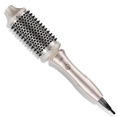 TYMO 2.0 Thermal Brush Curling Brush - STYLUX 1.7" Blowout Volumizer with Flexi-Fit for Hair Straightening, Heated Round Styler Tool, Hair Straightener and Curler 2 in 1, Dual Voltage & Light, Gold - Image 1