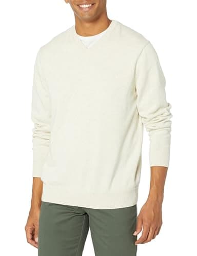 Amazon Essentials Men's V-Neck Pullover Sweater (Available in Big & Tall), Oatmeal Heather, Large - Image 1