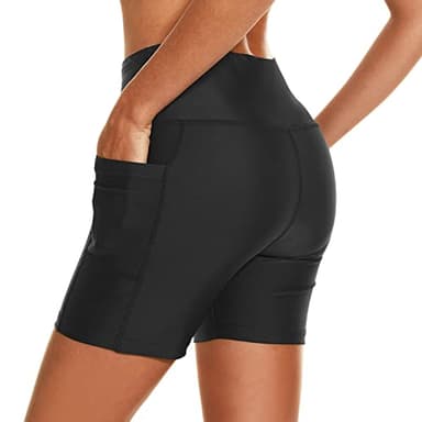 HODOSPORTS Women's 5'' Swim Shorts UPF 50+ High Waisted Board Shorts with Pockets Liner Quick Dry Swimsuit Bottoms Black M - Image 7