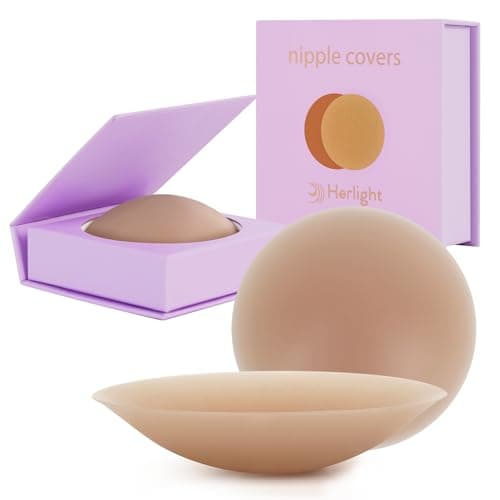 Herlight Nipple Covers for Women – Reusable Sticky, Adhesive Silicone Nipple Covers, Seamless Invisible Washable Design with Travel Box Caramel - Image 1