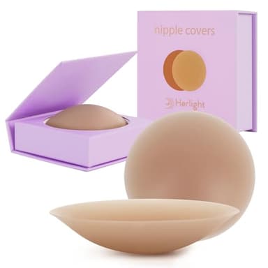 Herlight Nipple Covers for Women – Reusable Sticky, Adhesive Silicone Nipple Covers, Seamless Invisible Washable Design with Travel Box Caramel - Image 1