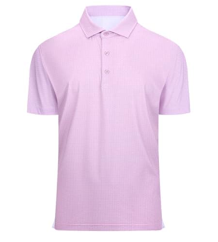 Alex Vando Mens Golf Shirt Moisture Wicking Classic Print Golf Shirts for Men,Pink Dots,L - Image 1