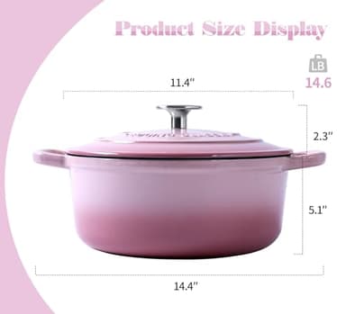 EDGING CASTING Enameled Cast Iron Covered Dutch Oven with Lid Round Pot for Bread Baking, 7 Quart, Pink - Image 4