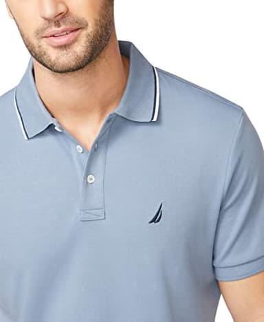 Nautica Men's Classic Fit Short Sleeve Dual Tipped Collar Polo Shirt, Lake City Blue, Medium - Image 6
