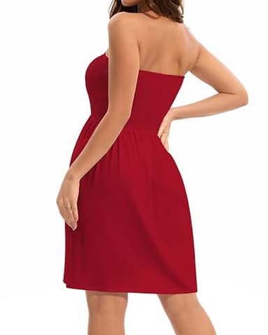 Summer Dresses for Women Strapless Casual Beach Cover Ups Tube Top Sundress（Red, M - Image 6