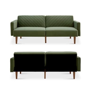 mopio 76.8" Futon Sofa Bed, Small Couch, Sleeper, Loveseat, Mid Century Modern Futon Couch, Sofa Cama, Couches for Living Room (Olive Green Premium Velvet) - Image 9