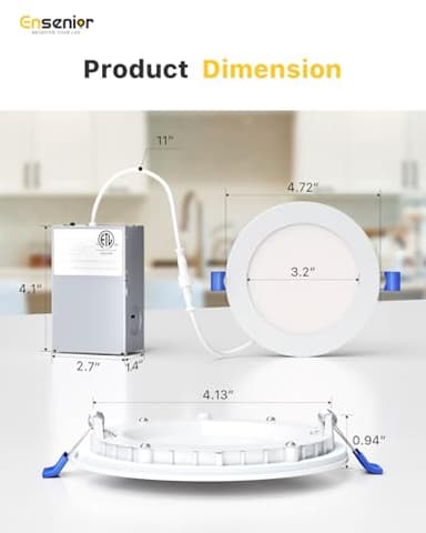 Ensenior 12 Pack 4 Inch LED Recessed Ceiling Light, Dimmable, 5000K Daylight, 750LM 9W 120V, High Brightness Canless Wafer Downlight - ETL&FCC&IC - Image 5
