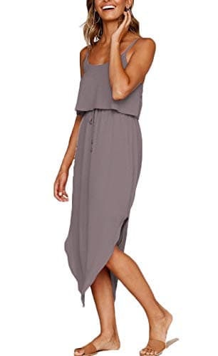 NERLEROLIAN Women's Adjustable Strappy Split Summer Beach Casual Midi Dress Dark Gray - Image 2