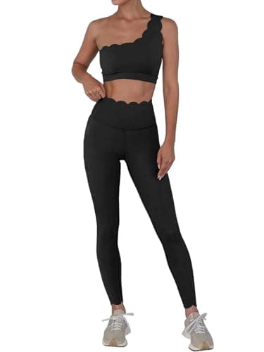 Fisoew Womens Workout Sets 2 Piece High Waisted Leggings with One Shoulder Stretchy Sports Bra Gym Tracksuits - Image 1