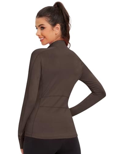 VUTRU Womens Athletic Zip Up Jacket Workout Running Jacket Lightweight Yoga Jacket with Thumb Holes (Dark Coffee,M) - Image 4