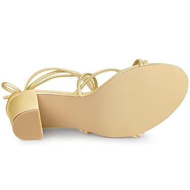 Allegra K Women's Strappy Lace Up Chunky Gold Heel Sandals 7 M US - Image 6