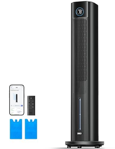 Dreo Tower Fan for Bedroom, 43" Cooling Fans That Blow Cold Air 2025 Upgraded, Evaporative Air Cooler, Quiet 85° Oscillating Floor Fan, Easy Cleaning, APP Control, 4 Modes & 4 Speeds, 12H Timer, Black - Image 1