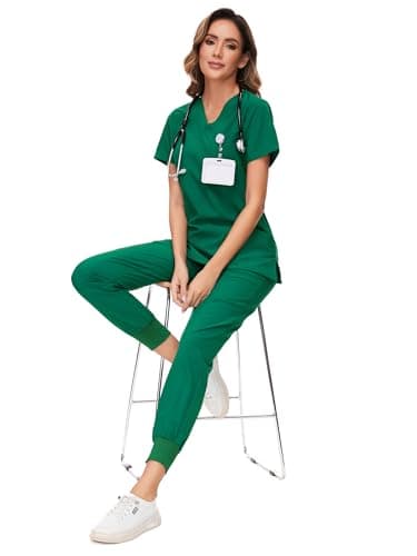 COZYFIT Scrubs for Women Set - Stretch V-Neck Scrub Top & Jogger Pant with 8 Pockets, Yoga Waistband, Anti Wrinkle, Slim Fit Women Scrubs - Image 6