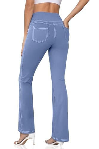CHANLEED Women's Bootcut Yoga Pants, Flare Leggings with Pockets High Waist Causal Dress Pants Petite/Regular/Tall（Light Blue-S） - Image 1