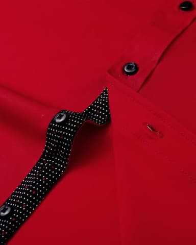 J.VER Dress Shirts for Men Contrast Collar Casual Button Down Shirt Long Sleeve Semi Formal Wedding Party Stylish Tops Red Small - Image 4