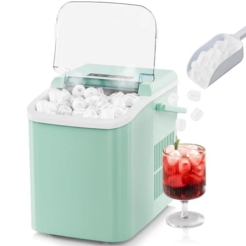 Sweetcrispy Countertop Ice Maker with Scoop, Basket and Handle, 9 Ice Cubes Machine Ready in 6 Mins, 26.5lbs in 24Hrs, 2 Sizes for Home Kitchen Office Bar Party, Elegant Green - Image 1