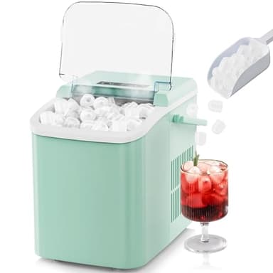 Sweetcrispy Countertop Ice Maker with Scoop, Basket and Handle, 9 Ice Cubes Machine Ready in 6 Mins, 26.5lbs in 24Hrs, 2 Sizes for Home Kitchen Office Bar Party, Elegant Green - Image 1