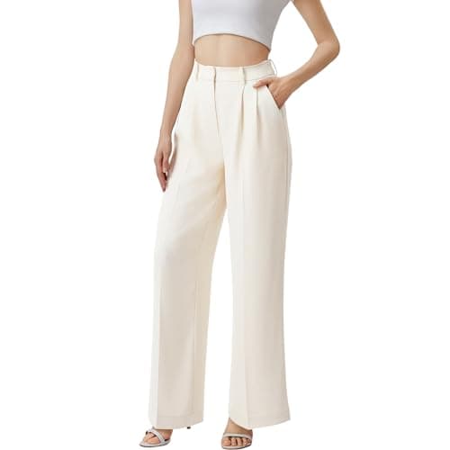 SASSY ZOEY Wide Leg Pants for Women | High Waisted Trousers with Pockets | Comfortable Work Pants for Women | Business Casual Pants for Women | Women's Pants and Sizes Beige-S-Short - Image 1