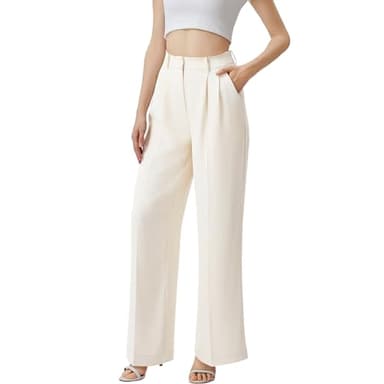 SASSY ZOEY Wide Leg Pants for Women | High Waisted Trousers with Pockets | Comfortable Work Pants for Women | Business Casual Pants for Women | Women's Pants and Sizes Beige-S-Short - Image 1