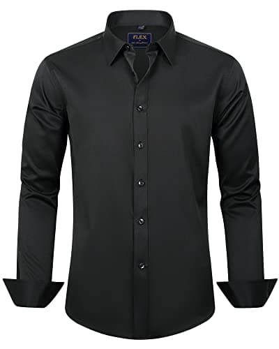 J.VER Men's Dress Shirts Solid Long Sleeve Stretch Wrinkle-Free Formal Shirt Business Casual Button Down Shirts Black Medium - Image 1
