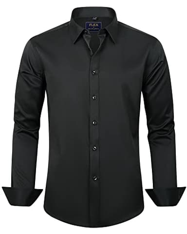 J.VER Men's Dress Shirts Solid Long Sleeve Stretch Wrinkle-Free Formal Shirt Business Casual Button Down Shirts Black Medium - Image 1