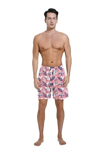 Camdoria Mens Swim Trunks with Compression Liner Swim Shorts Quick Dry Beach Shorts for Men 7 inch Board Shorts 2 in 1 with Zipper Pockets Pink - Image 8
