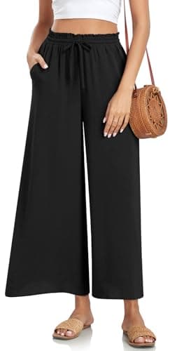Bestbee Womens Palazzo Pants Dressy Casual Wide Leg Slacks Elastic Waist Business Flowy Pants with Pockets, L, Black - Image 2