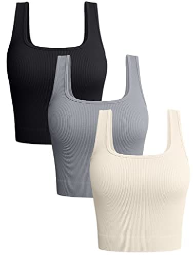 OQQ Women's 3 Piece Tank Tops Ribbed Seamless Workout Exercise Shirts 2025 Summer Basic Camis Black Grey Beige - Image 1