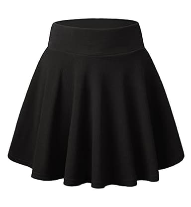 DJT Women's Basic Versatile Casual Stretchy Flared Pleated Mini Skater Skirt with Shorts X-Large Black - Image 3