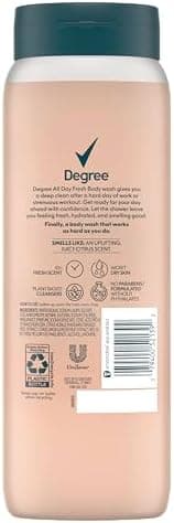 Degree All Day Fresh Body Wash Fresh Citrus Deep Cleansing 20 oz - Image 3