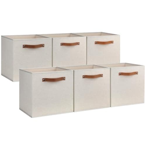 Large Storage Cubes, 6 Pack Collapsible Cube Storage Bins With Handles for Organizing, Beige Fabric Closet Organizers Box for Playroom, Office, Dorm Home Organization and Storage Beige 11"x 11" - Image 1