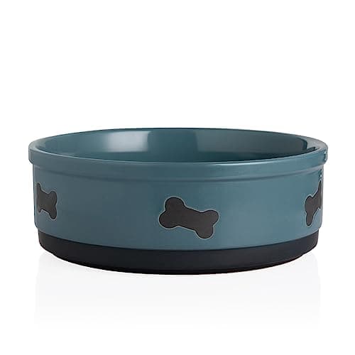 Sweejar Ceramic Dog Bowls with Bone Pattern, Dog Food Dish for Large Dogs, Porcelain Pet Bowl for Water 70 Fl Oz (Fog Blue) - Image 1