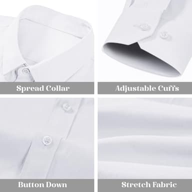 BEILU Stretch Mens Slim Fit Dress Shirts Formal Long Sleeve Button Down Shirts White Large - Image 5