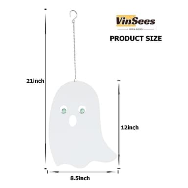 VinSees Halloween Metal Ghost Hanging Decorations for Yard Porch Outdoor Indoor, Halloween Decorative Metal Ghosts Hanging Decor with Glowing Eyes in The Dark, Set of 3 (Ghosts) - Image 2
