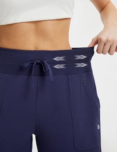 baleaf Women's 7" Athletic Running Shorts Long Workout Shorts High Waisted Quick Dry 4 Zipper Pockets UPF50+ Navy Blue L - Image 4