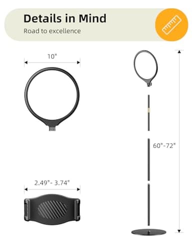 10.5" Ring Light with Stand and Phone Holder - 72" Tripod for iPhone with Light, Professional Led Ringlight for Video Recording/Make up/Streaming, Full Screen Light Ring for YouTube, Tiktok (Black) - Image 7