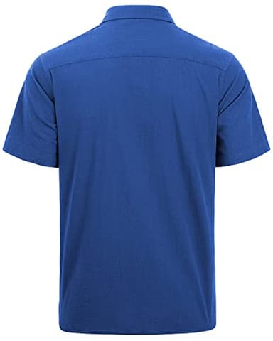 J.VER Linen Shirts for Men Beach Vacation Button Down Short Sleeve Untucked Dress Shirt Cotton Big and Tall Wedding Tops Blue XL - Image 4