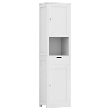 Shintenchi Tall Bathroom Storage Cabinet, Slim Corner Floor Cabinet with Doors and Drawer, Freestanding Narrow Bathroom Organizer with Adjustable Shelves for Small Space, White - Image 1