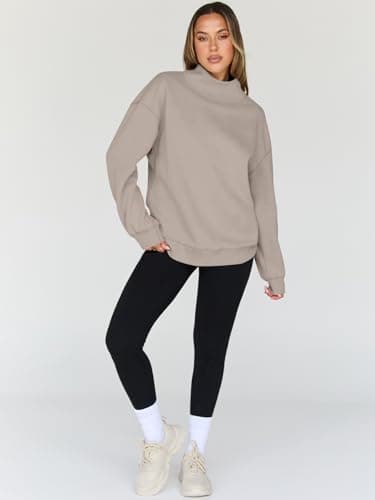 Trendy Queen Womens Oversized Sweatshirts Turtleneck Pullover Long Sleeve Hoodies Tops Fall Fashion Outfits 2025 Clothes CoffeeGrey M - Image 5