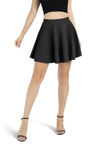 Urban CoCo Women's Basic Versatile Stretchy Flared Casual Mini Skater Skirt (Medium, Black) - Image 4