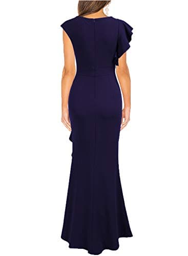WOOSEA Women's Split Bodycon Mermaid Evening Cocktail Long Dress Navy Blue - Image 2