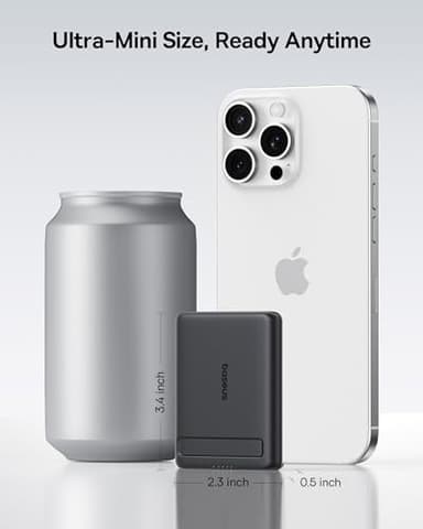 Baseus Picogo Power Bank, Smallest 5000mAh Magnetic Portable Charger with Stand, Qi2 Certified 15W Ultra-Mini MagSafe Battery Pack, Alloy Wireless Travel Fast Charger for iPhone 17/16 Series(Black) - Image 2