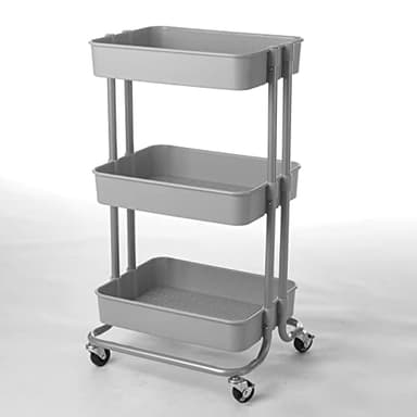 Urban Lifestyle Plastic 3 Tier Rolling Storage Cart, Grey - Image 1