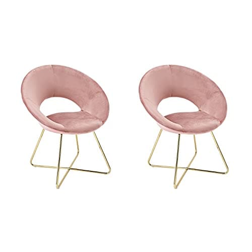CangLong Modern Velvet Accent Upholstered Make-up Stool Home Office Guest Reception Dining Leisure Lounge Chairs with Golden Legs Set of 2, Pink 1 - Image 1