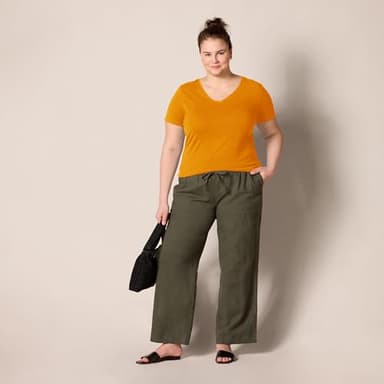 Amazon Essentials Women's Regular-Fit Short-Sleeve V-Neck T-Shirt, Pack of 2, Coral Orange/Golden Yellow, Small - Image 7