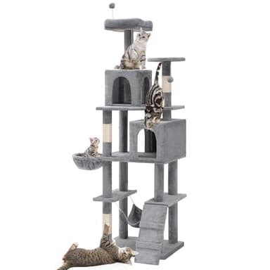 YITAHOME 75in Cat Tree Tower for Indoor Cats, Multi-Level Cat Furniture with Scratching Posts, Cat Caves, Padded Perch, Cozy Hammock, Ladder, and Plush Balls for Kittens, Pet Play House Light Gray - Image 7